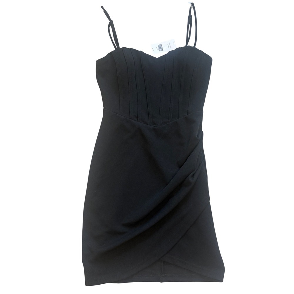 Willow + Root Dress Womens S Black NWT Pleated Bodice Wrap Tulip Mini Bodycon